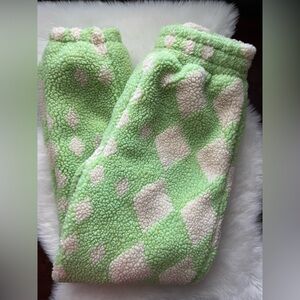 New! Girlfriend Material Green and Cream Sherpa Joggers